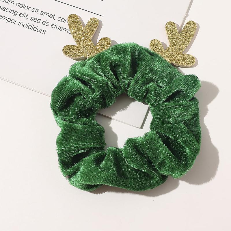 3 count Christmas Hair Scrunchies Silk Christmas Hair Ties Elastic with Christmas Elk Antler Soft Elastic Hair Bands Red Green Hair Ties Red Green Brown Ponytail Holders for Women Girls