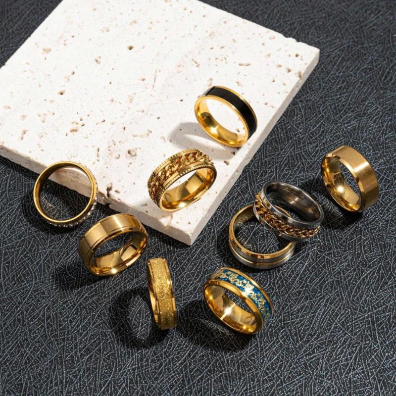 9pcs Set Stainless Steel Men's Popular Fashion Gift Rings