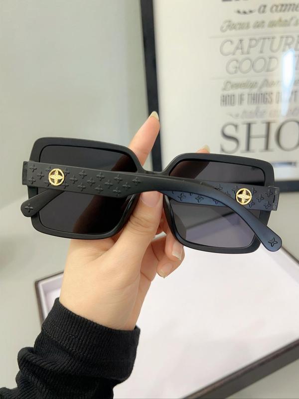 Women's Star Decor Square Frame Sunglasses, Trendy Casual Sunglasses for Everyday Use, Fashion Accessories for Outdoor Activities