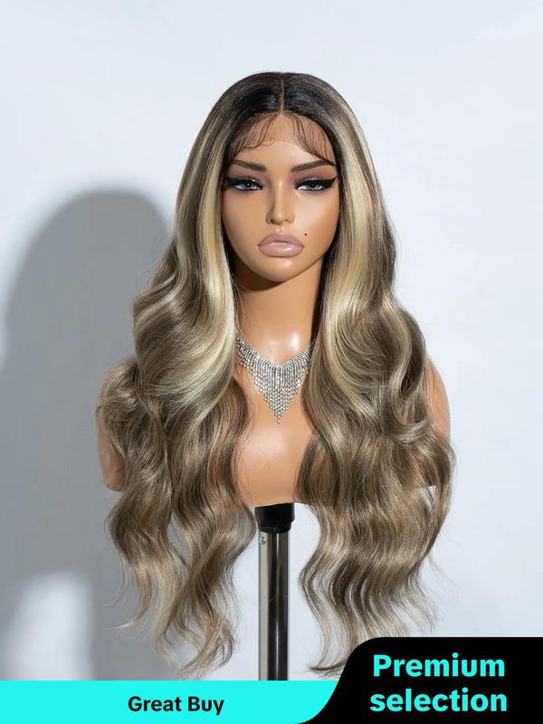 Women's Natural Long Wavy Synthetic Lace Front Wigs, Middle Part Wigs without Bangs for Cosplay, Party, Daily Curly Wig Hairstyles, Clean Look Hairstyle Glueless