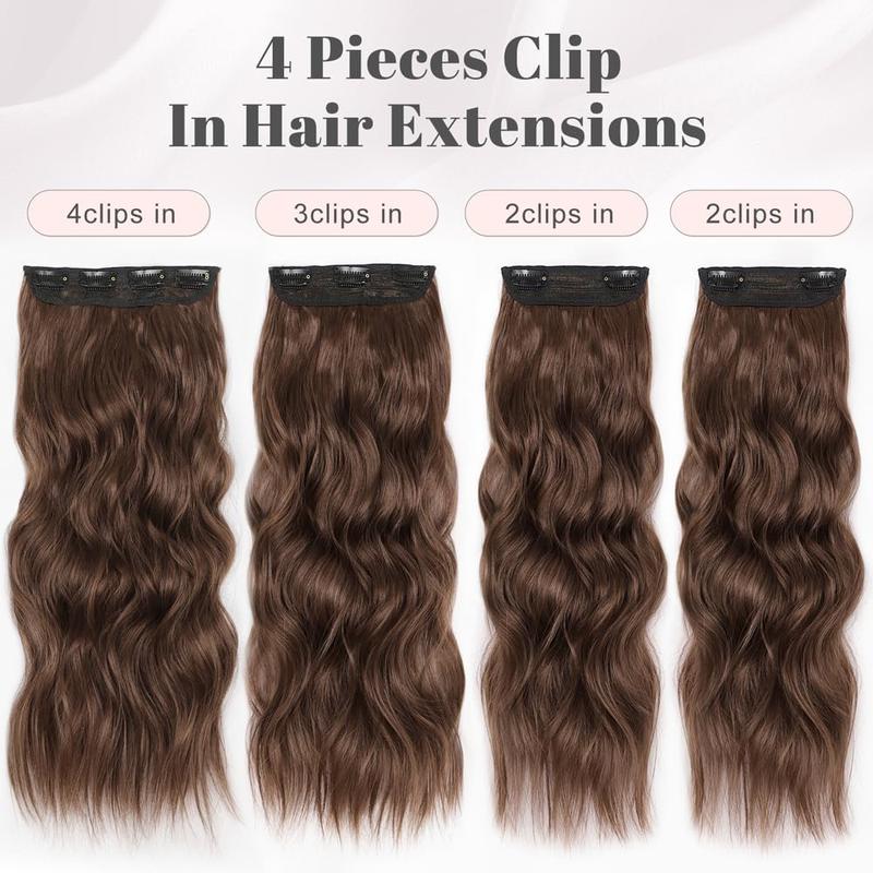 Clip in Hair Extensions for Women,Light Brown Long Wavy Hair Extensions Clip Ins 4PCS 20 Inch Synthetic Soft and Natural Thick Hair Pieces for Women