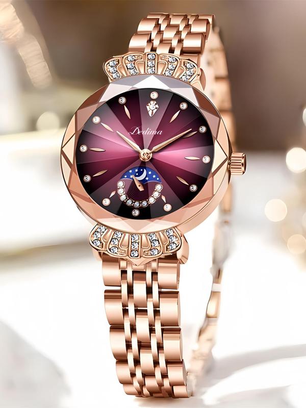 2024 Summer Elegant Rhinestone Decor Luminous Quartz Watch, Exquisite Trendy Waterproof Round Dial Wristwatch, Fashionable Watch for Women As Gift with Box