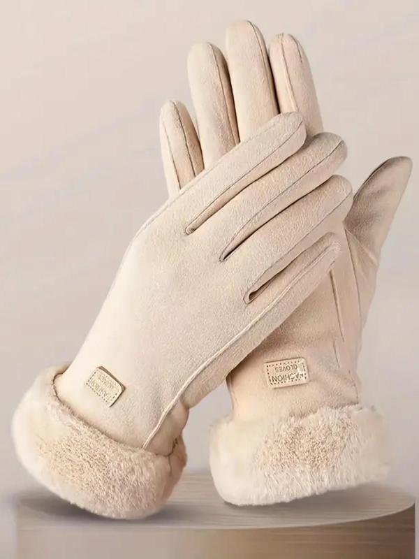 Women's Elegant Minimalist Solid Color Touch Screen Gloves, Elegant Fashion Windproof Warm Riding Gloves, Fuzzy  Gloves for Fall & Winter