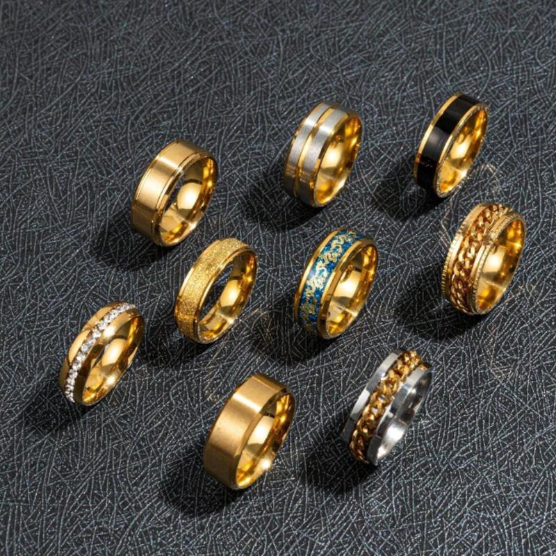 9pcs Set Stainless Steel Men's Popular Fashion Gift Rings