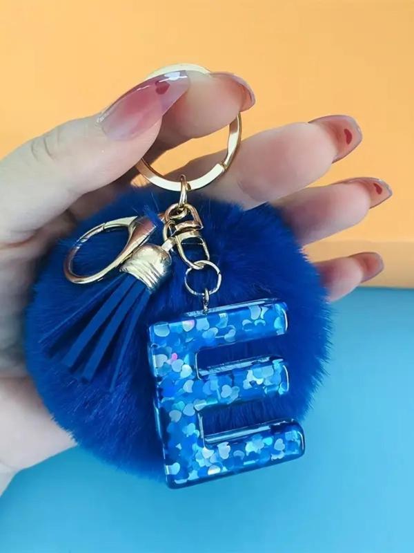 Letter & Pom Pom Design Keychain, Cute Plush Keychain, Fashionable Keychain for Women & Girls, Trendy Accessories for Daily Use