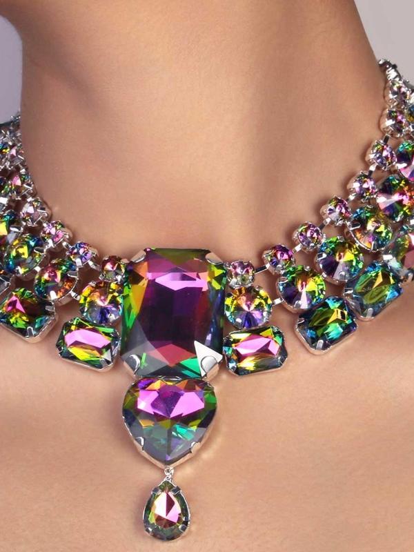 Women's Elegant Rhinestone Decorated Necklace & Earrings, Exquisite Trendy Jewelry Set, Fashionable Jewelry Set for Party Decoration