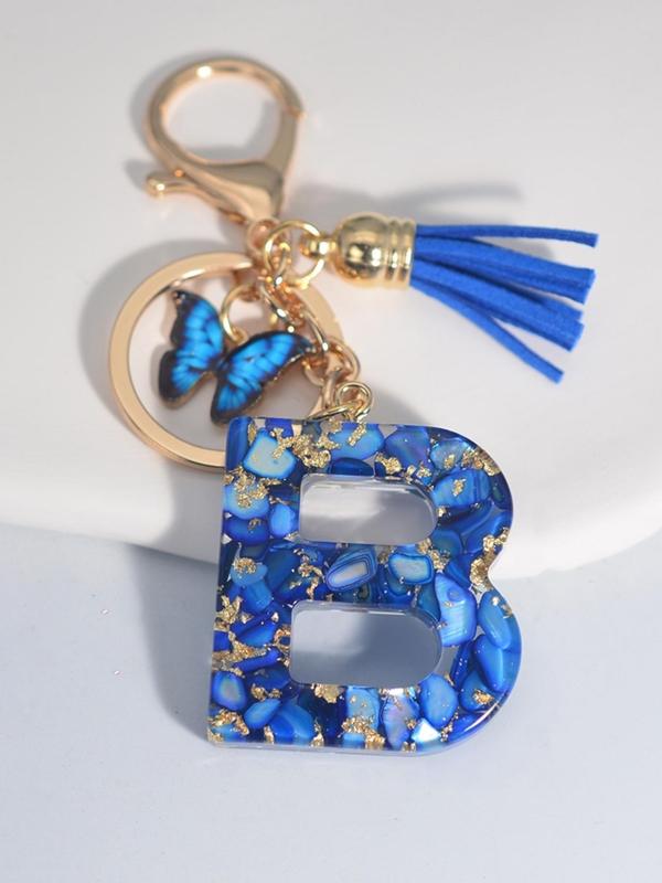 Letter A Initial Design Keychain, Cute Butterfly Design Keychain for Women & Girls, Fashion Purse Bag Backpack Charm Accessories for Bag & Car Key