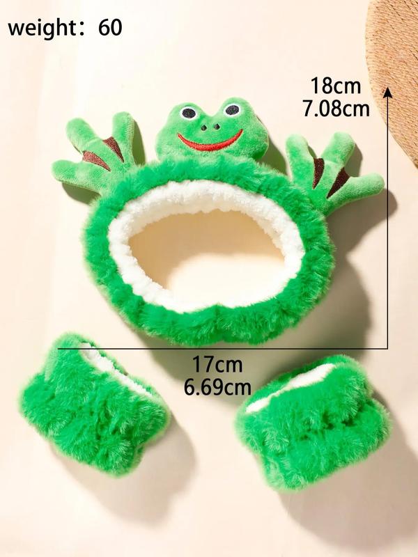 Women's Cute Frog Design Hair Band & Wristband Set for Daily Life, Trendy Moisture Absorption Hair Band & Wristband, Fashionable Hair Accessories for Women & Girls