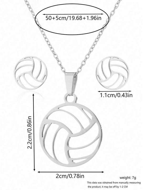 Simple Style Sporty Volleyball Design Pendant Necklace & Earrings, 3pcs Casual Trendy Fashionable Jewelry Set As Gift without Box for Women & Girls