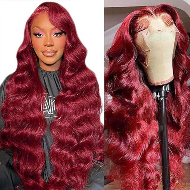 Tahikie 13x6 99J Burgundy Body Wave Full Lace Frontal Wig HD Lace Human Hair Wigs Red Colored for Women