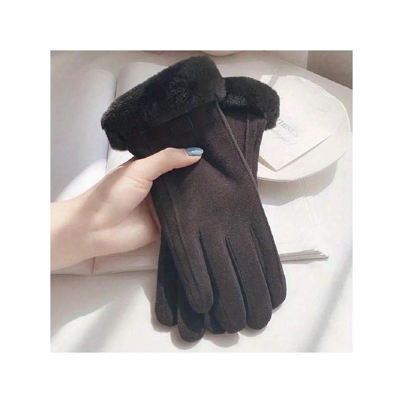 Fashion New Style 2 Pairs Women's Velvet Bicycle Thick Plush Gloves, Winter Warm Wool Lined Full Finger Gloves Halloween Accessories Winter Gloves