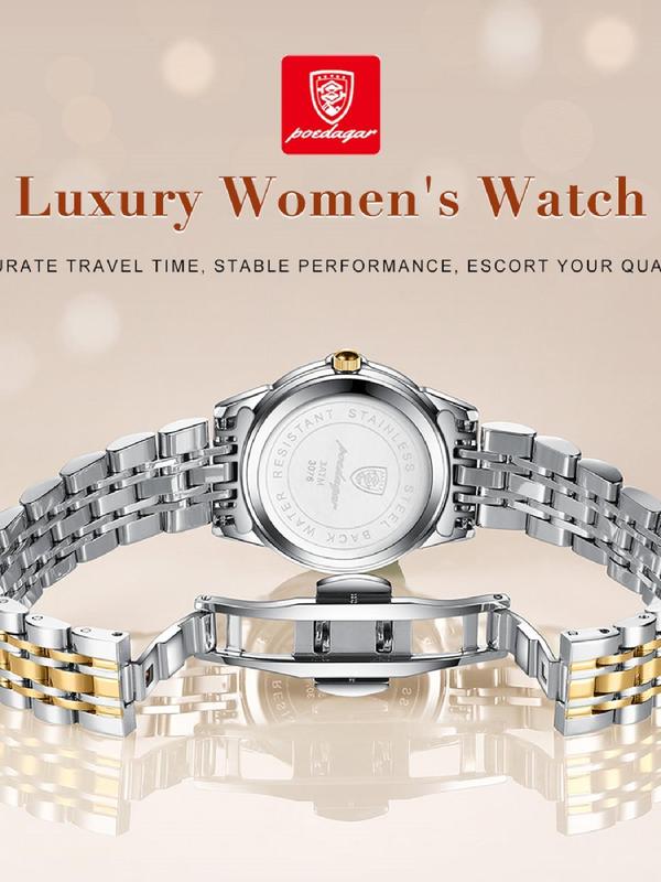 Women's Elegant Rhinestone Decorated Analog Quartz Watch, Fashionable Round Dial Stainless Steel Strap Watch for Women & Girls, Trendy Watch for  Gift with Box