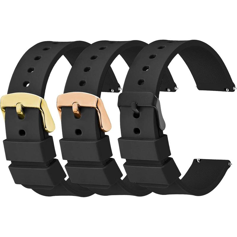 3PCS Silicone Watch Bands, Quick Release Waterproof Straps, Soft Sport Replacement for Men and Women