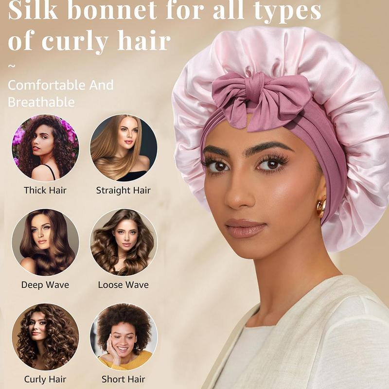 AWAYTR Silk Bonnet for Sleeping Women 100% Mulberry Silk Double Layered Bonnet with Tie Band Reversible Hair Bonnet Sleeping Hair Wrap