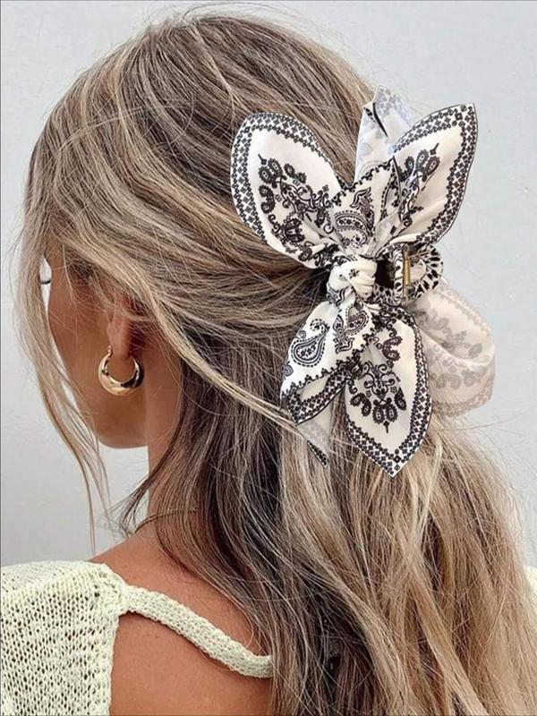 Women's Boho Style Paisley Pattern Bowknot Design Hair Claw, Vintage Trendy Hair Claw, Fashionable Hair Accessories for Women & Girls