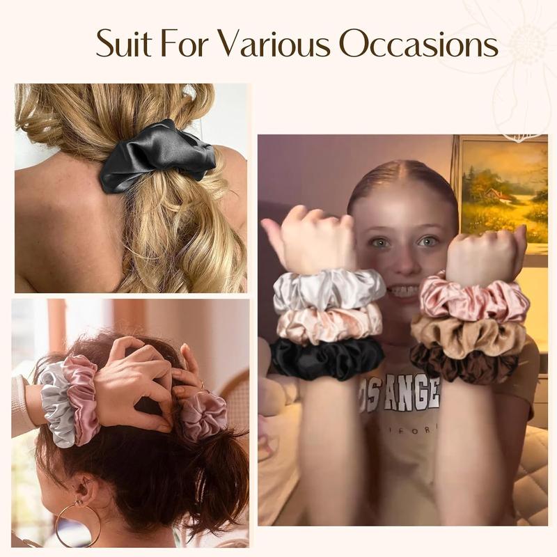 6 12 Pack Glossy Satin Scrunchies - No Damage Hair Ties for Women and Girls, Silk Styling Scrunchies for Holiday