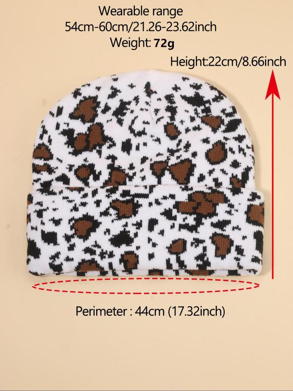 Y2K Style Cow Print Beanie Hat, Casual Outdoor Skiing Cycling Beanie Hat for Men & Women, Fashion Accessories for Fall & Winter