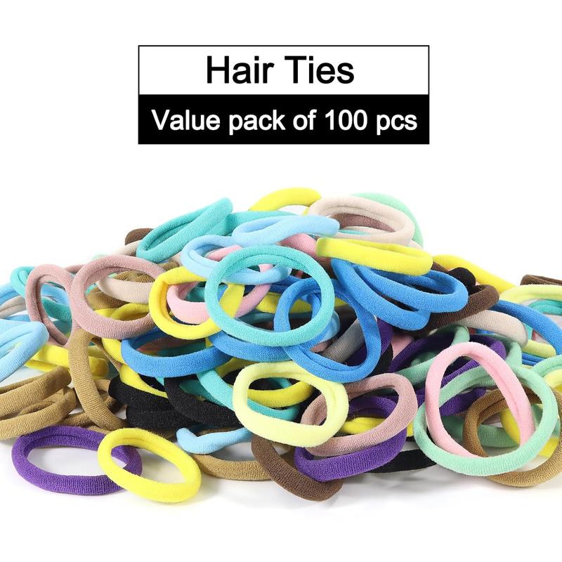 100 Pack No Damage Hair Ties For Women Thick Hair,Soft Seamless Colorful Ponytail Holders for Girls,Dark Brown Elastic Hair Bands (Dark Brown)