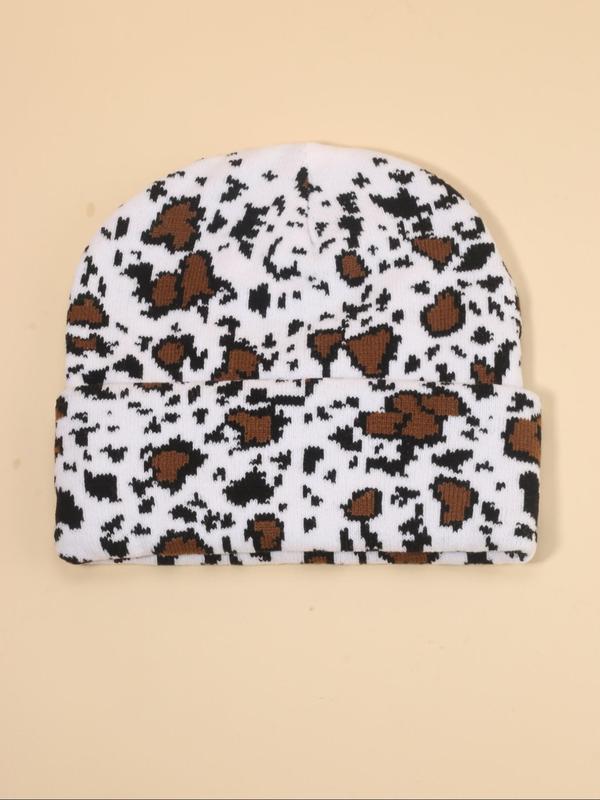 Y2K Style Cow Print Beanie Hat, Casual Outdoor Skiing Cycling Beanie Hat for Men & Women, Fashion Accessories for Fall & Winter