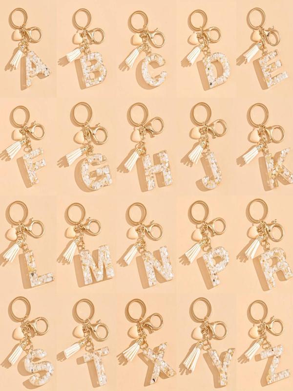 Fashion Alphabet Design Resin Keychain, Cute Tassel Decor Keychain for Women & Men, Trendy All-match & Exquisite Charm Bag Car for Birthday Gift