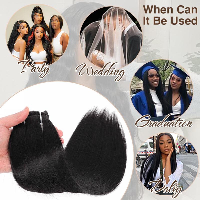 Tahikie  Natural Black Color Straight Clip in Hair Extensions Human Hair 8pcs Per Set with 18Clips Double Drop