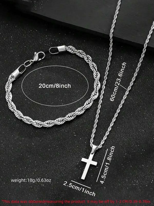 Cross Pendant Necklace & Twist Design Bracelet, Fashion Jewelry Set for Party, Daily Clothing Decor, Trendy All-match & Exquisite Jewelry for Birthday Gift