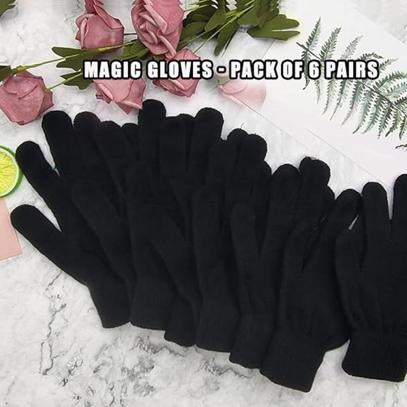 6 Double Winter Magic Gloves Knit Covels Gloves Winter Gloves Stretching Finger Covered Glove Winter Magic Gloves, suitable for women and adolescents, all black series, one size suitable for everyone