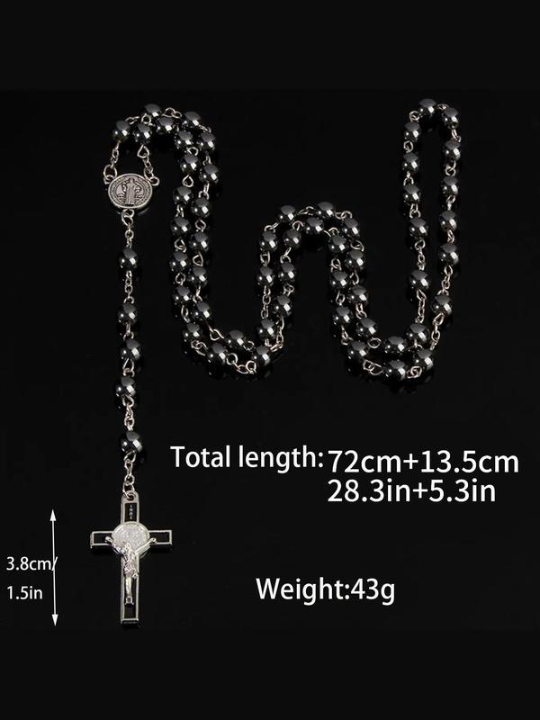 Summer Beaded Decor Cross Pendant Necklace for Men & Women, Stainless Steel Jewelry for Party, Daily Clothing Decor, Trendy All-match & Exquisite Jewelry for Birthday Gift