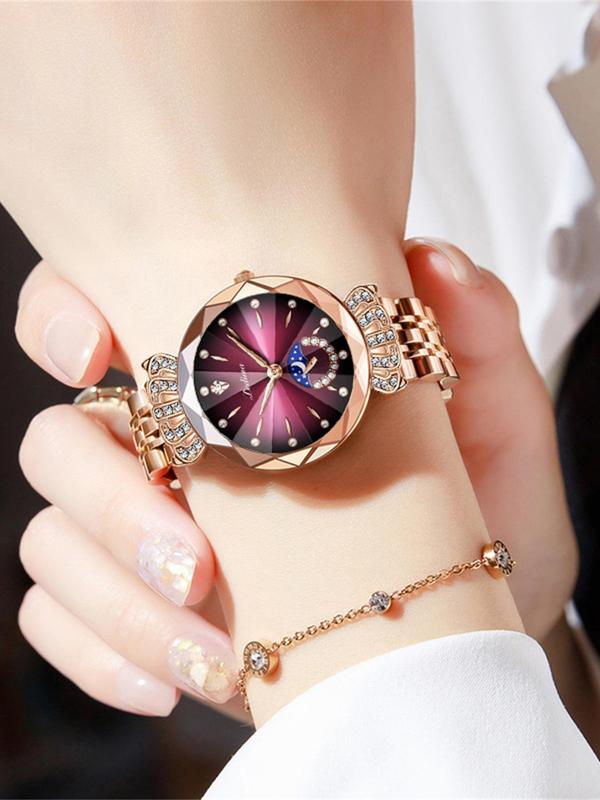 2024 Summer Elegant Rhinestone Decor Luminous Quartz Watch, Exquisite Trendy Waterproof Round Dial Wristwatch, Fashionable Watch for Women As Gift with Box