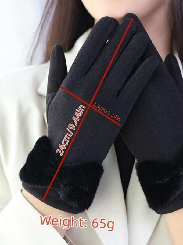 Women's Cute Bow Decorated Gloves, Fashionable Warm Gloves for Winter, Windproof Outdoor Cycling Gloves for Women & Girls