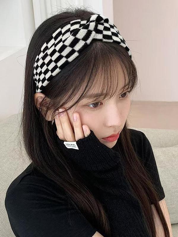 Women's Elegant Checkerboard Pattern Twist Design Hair Band, Casual Versatile Hair Accessories for Daily Wear, Fashionable Hair Accessories for Women & Girls