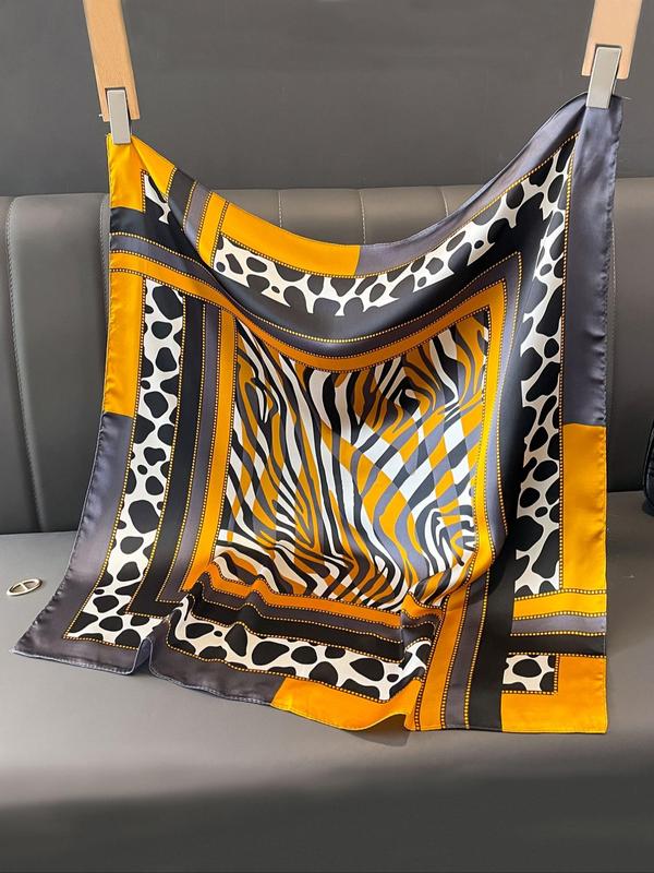 Women's Elegant Leopard & Zebra Stripe Pattern Square Scarf, Fashionable Soft Comfortable Shawl for Daily Wear, Versatile Scarf for All Seasons