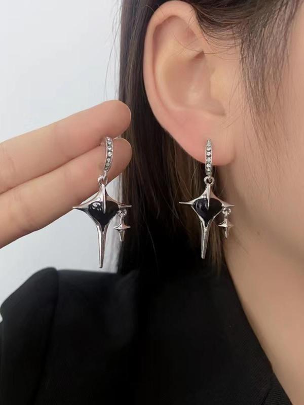 Star & Heart Design Dangle Earrings, Punk Style Rhinestone Decor Drop Earrings for Women, Fashion Jewelry for Party, Daily Clothing Decor