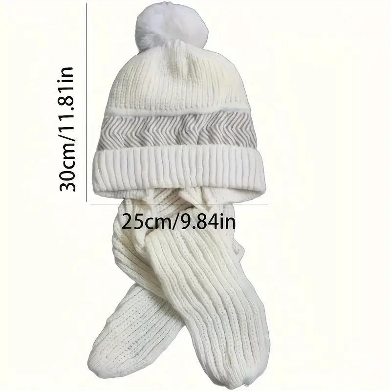 Winter Warm Knit Hat & Scarf Set, Soft Knit Ear Protection Neck Warmer, Multifunctional One-piece Fashion Accessories for Women & Girls, Christmas Gift