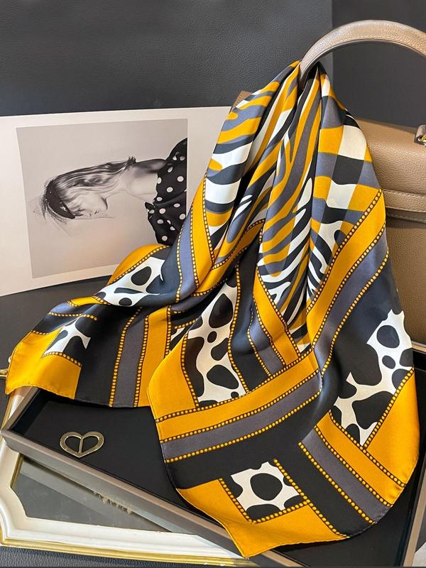 Women's Elegant Leopard & Zebra Stripe Pattern Square Scarf, Fashionable Soft Comfortable Shawl for Daily Wear, Versatile Scarf for All Seasons