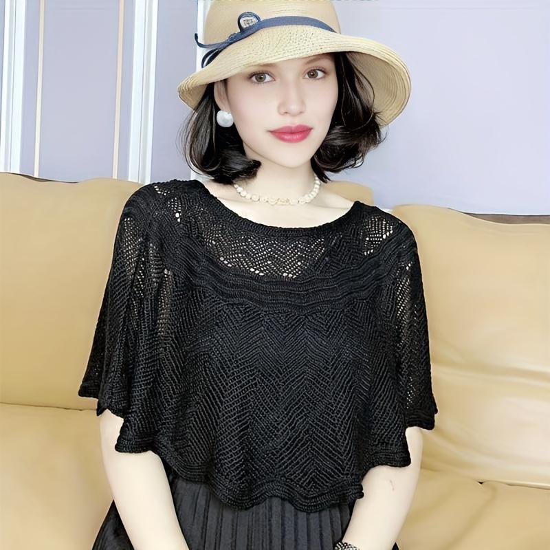 Hollow Knitted Shawl Scarf Solid Color Thin Wrap Elegant Cloak Ruffled Windproof Cardigan Loose Casual Shawl