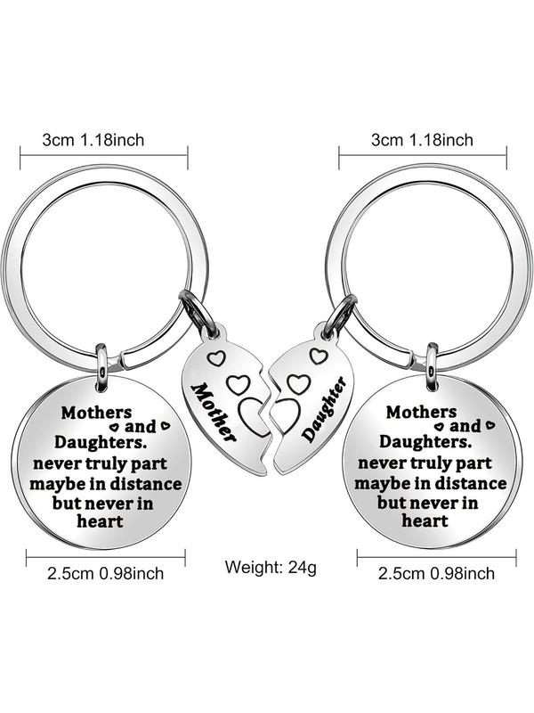 Mother & Daughter Design Keychain, Heart Shaped Stainless Steel Keychain for Women & Mom, Fashion Accessories for Daily Use, Gift for Women Mum Gift from Daughter