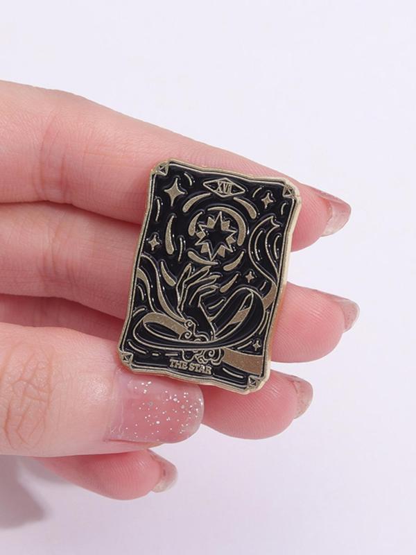 Vintage Creative Tarot Card Shaped Brooch, Cute Cartoon Geometric Sun & Moon Alloy Badge, Enamel Pin Suitable for Backpacks, Jeans, Scarves, Hats Decoration, Fashion Accessories for Women & Men