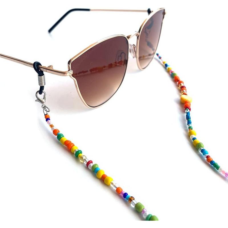 Colorful Bead Women’s eyeglass chain eyewear retainer Mask Holder Reading glass Necklace Lanyard (Rainbow Beads)