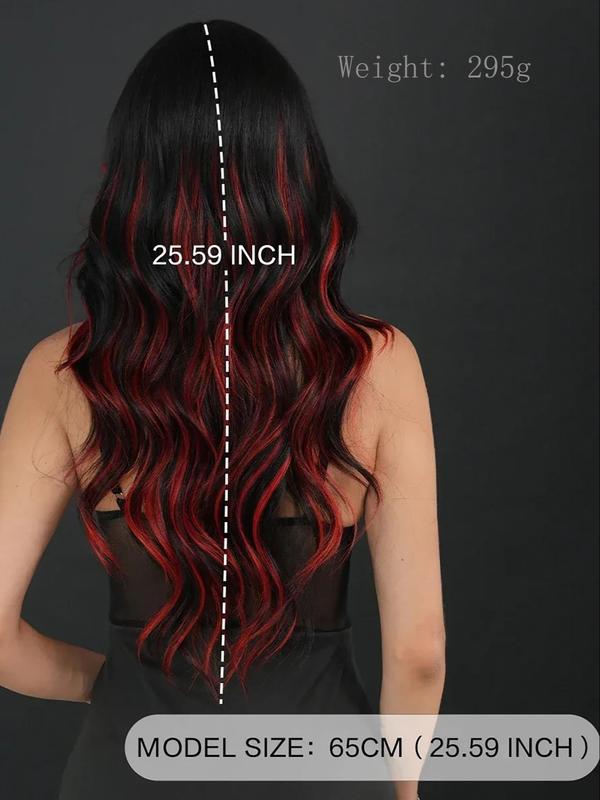 24 Inch Long Wavy Highlight Red Wigs for Women, Gorgeous Fluffy Wigs with Curtain Bangs, Synthetic Full Machine Wigs for Party, Daily Use