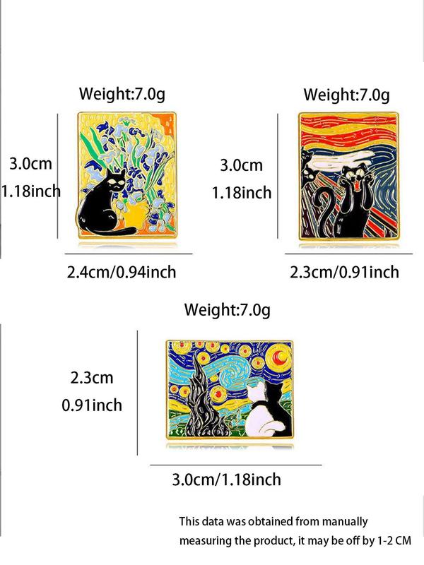 Cartoon Cat & Starry Night Design Brooch, Cute Lovely Clothes Brooch, Fashion Accessories for Women & Men