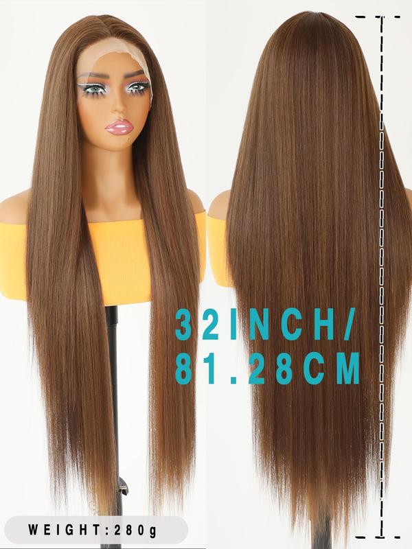 32 Inch Burgundy Long Straight Wigs for Women, 180 Density Pre Plucked Wigs, Gorgeous Fluffy Wigs without Bangs, Heat Resistant Synthetic Lace Front Wigs for Party, Daily Use,  Fall Hair Trends 2024