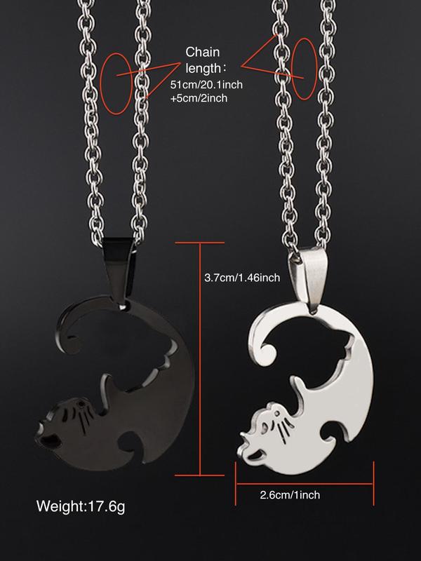 Cute Cat Design Pendant Necklace Set, 2pcs Trendy All-match Stainless Steel Chain Necklace with Animal Theme Pendant for Party, Personalized Fashion Jewelry Accessories for Parties, Clubs, Unisex