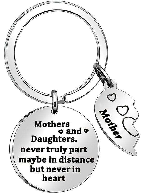 Mother & Daughter Design Keychain, Heart Shaped Stainless Steel Keychain for Women & Mom, Fashion Accessories for Daily Use, Gift for Women Mum Gift from Daughter