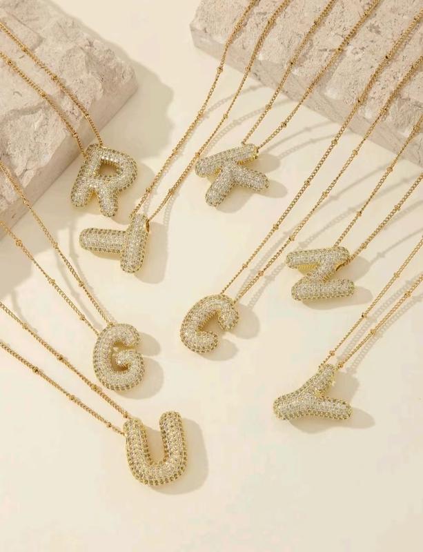 Fashion Alphabet Detail Pendant Necklace for Women & Girls, Rhinestone Decor Necklace for Party, Daily Clothing Decor, Trendy All-match & Exquisite Jewelry for Birthday Gift pendant statement bubble initial necklace name ne ack laces bubble ne