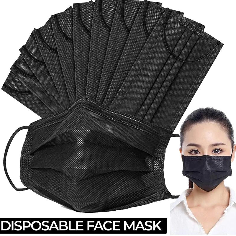 100 Pcs Face Mask Disposable  3 Ply Ear loop Black Masks