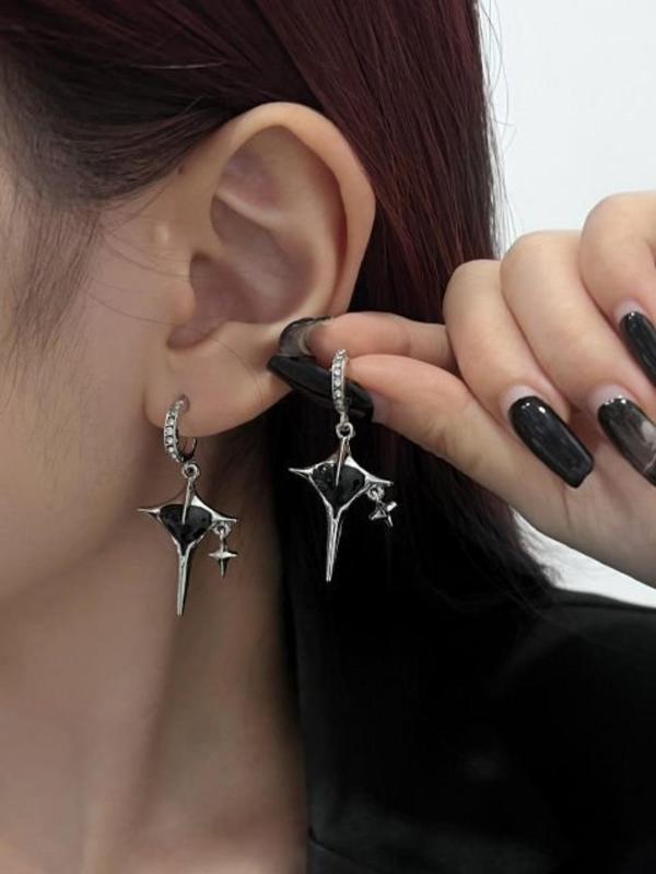 Star & Heart Design Dangle Earrings, Punk Style Rhinestone Decor Drop Earrings for Women, Fashion Jewelry for Party, Daily Clothing Decor