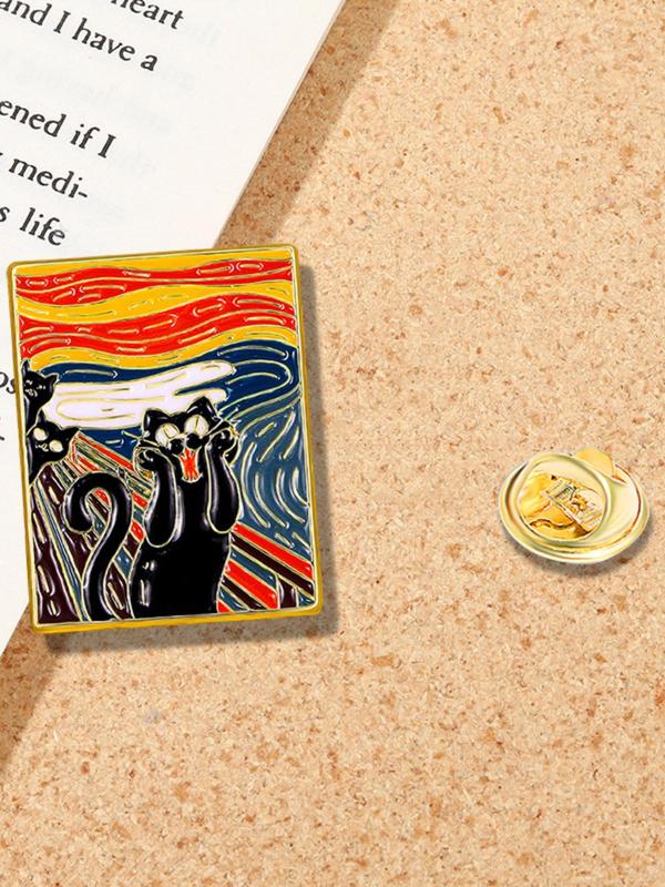 Cartoon Cat & Starry Night Design Brooch, Cute Lovely Clothes Brooch, Fashion Accessories for Women & Men