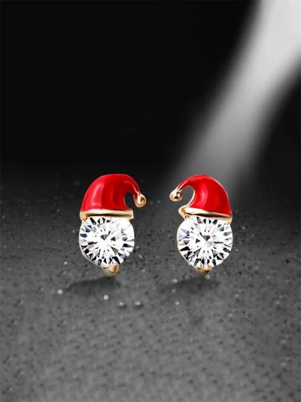 Cute Christmas Hat Design Stud Earrings, Rhinestone Decorated Earrings for Women, Fashion Jewelry for Party, Daily Clothing Decor, Trendy Exquisite Jewelry for Gift