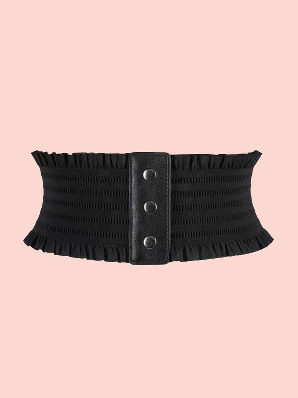 Women's Elegant Frill Trim Design Elastic Band Wide Belt, Exquisite Trendy Sheer Belt, Fashionable Clothes Accessories for Daily & Party Decoration